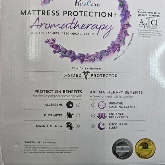 PureCare 5-Sided Cal King Mattress Protector Aromatherapy Universal Depth GG3500 - Picture 3 of 8